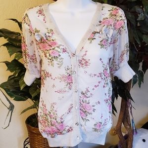 Sheer Bow Button Short Sleeve